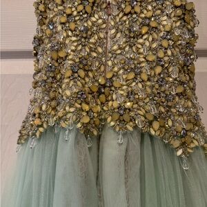 Embellished Gold and Mint Green Dress